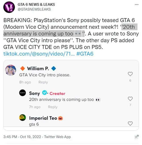 GTA6要来了 官方暗示GTA20周年纪念日即将到来