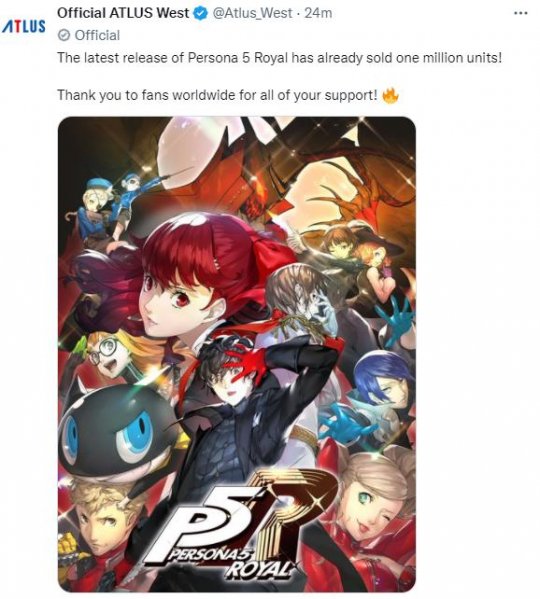 Atlus：《女神异闻录5皇家版》重制版销量破百万(图1)
