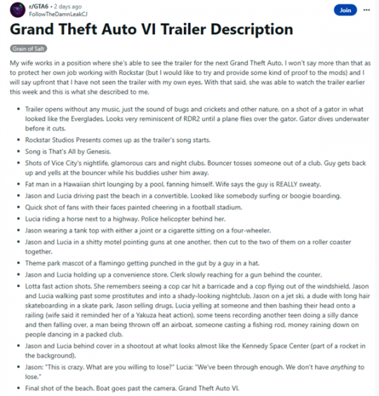 《GTA6》爆料消息疯传 舅舅党细节描述预告片内容(图2)
