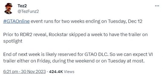 知名R星内部人士预测 《GTA6》预告最迟下周二发布(图2)